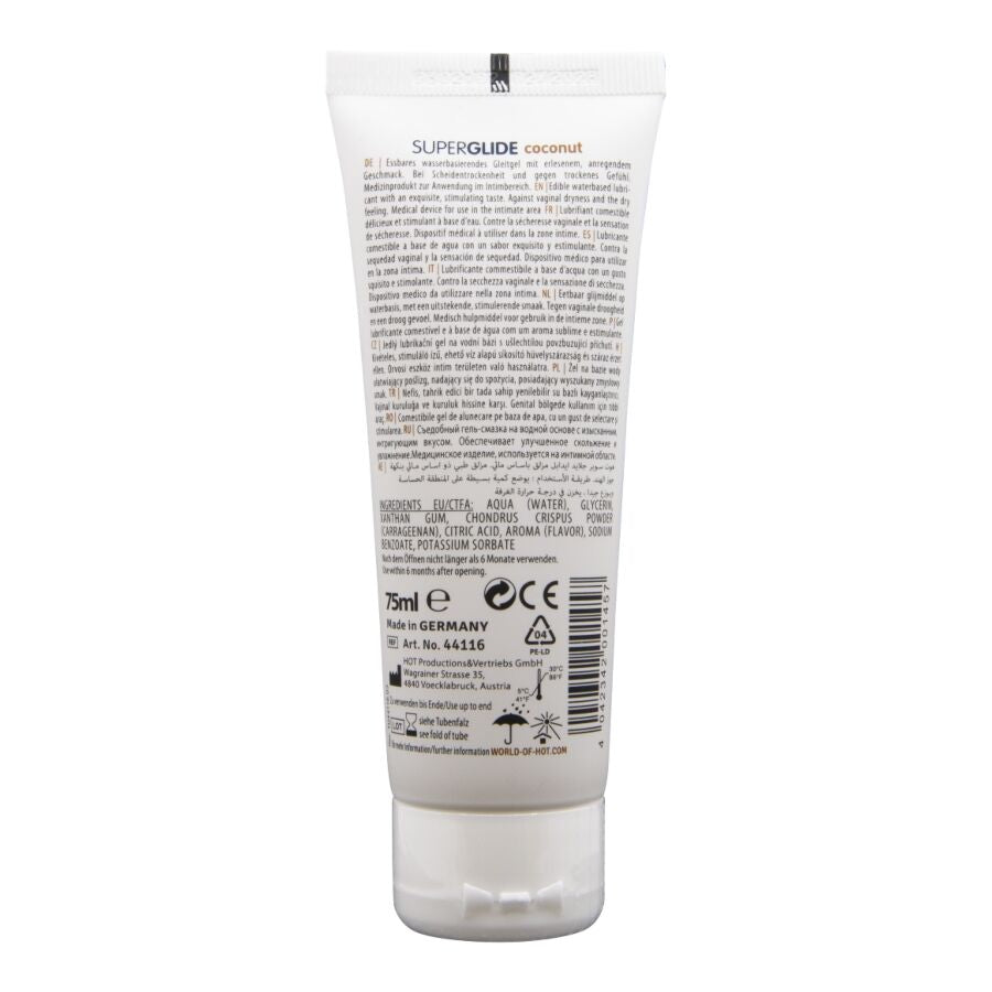 HOT - SUPERGLIDE LUBRICANTE COMESTIBLE BASE AGUA COCO 75 ML
