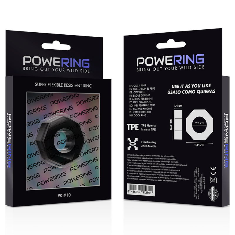 POWERING - SUPER FLEXIBLE Y RESISTENTE ANILLO PENE 5CM PR10 NEGRO
