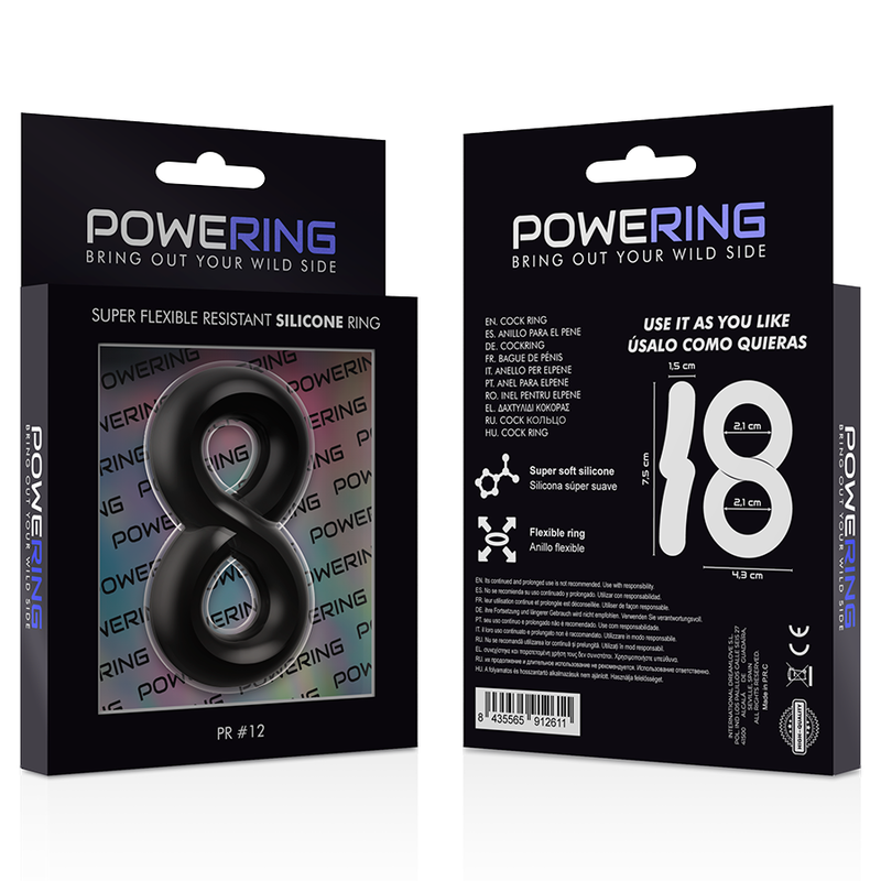 POWERING - SUPER FLEXIBLE Y RESISTENTE ANILLO PENE Y TESTICULOS PR12 NEGRO