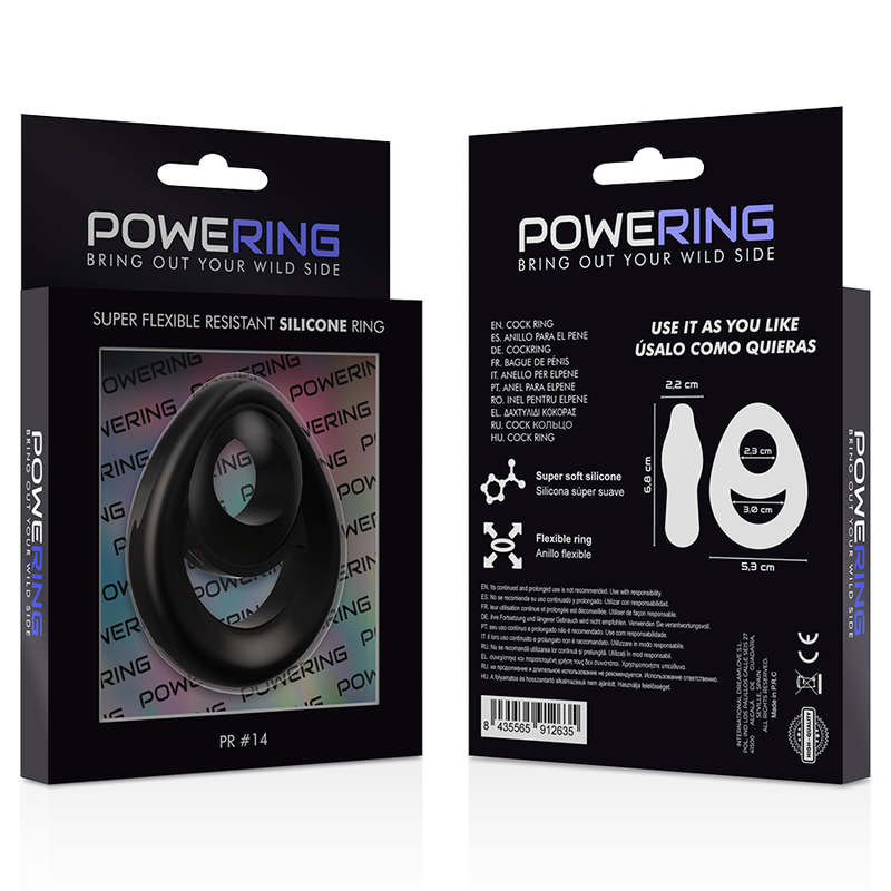 POWERING - SUPER FLEXIBLE Y RESISTENTE ANILLO PENE Y TESTICULOS PR14 NEGRO