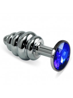 Plug Anal en Espiral Rosebud con Joya Azul Oscuro