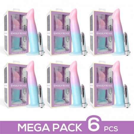 Pack 6 Dildo con Vibracion Color Degradado y Ventosa 17 cm