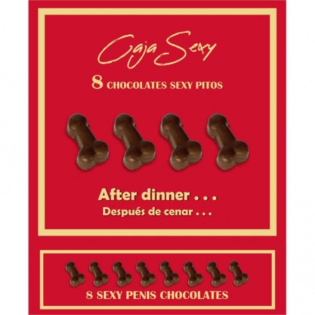 Caja Roja Sexy Forma de Pene Chocolate Negro 8 unidades