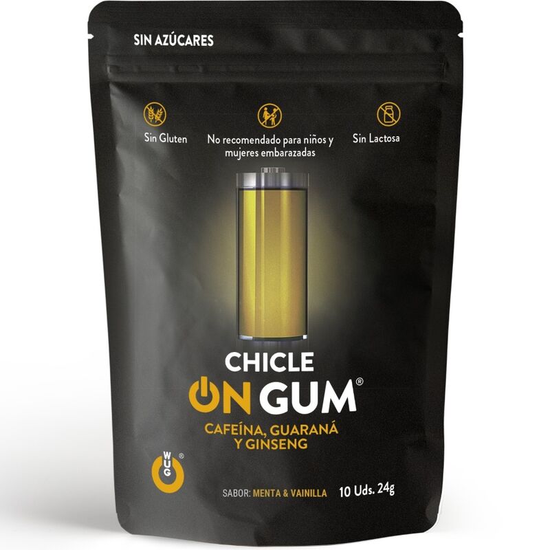 WUG GUM - ON GUM CAFFEINE, GINSENG AND GUARANA 10 UNITS