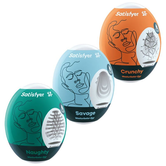 SATISFYER - 3 HUEVOS MASTURBADORES NAUGHTY, SAVAGE & CRUNCHY