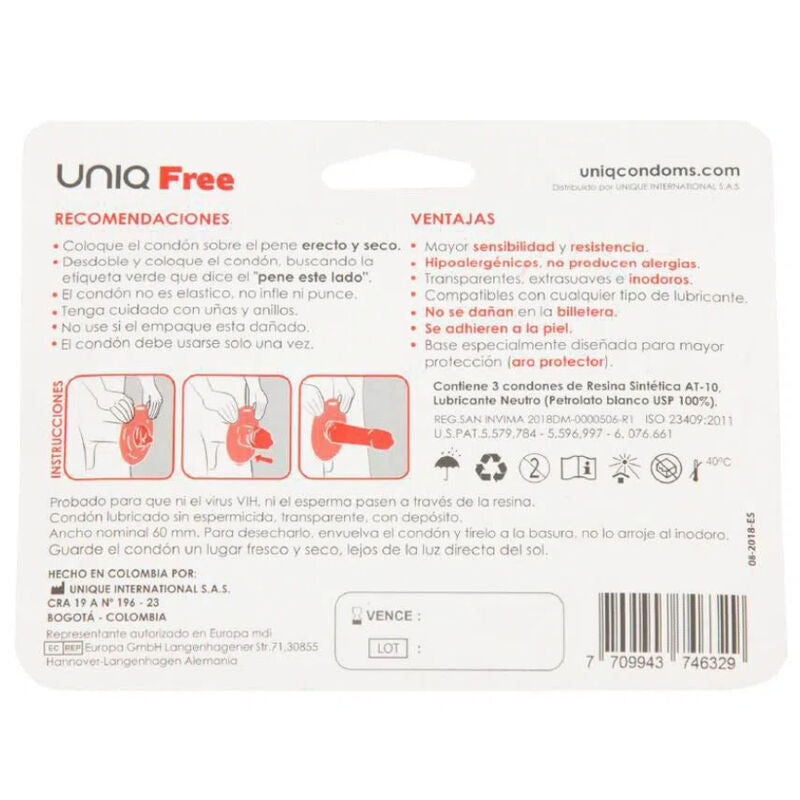 UNIQ - FREE LATEX-FREE CONDOMS WITH PROTECTIVE RING 3 UNITS