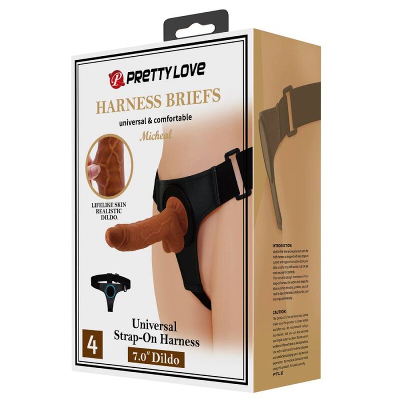 PRETTY LOVE - HARNESS BRIEFS ARNÉS UNIVERSAL CON DILDO MICHEAL 20 CM NEGRO