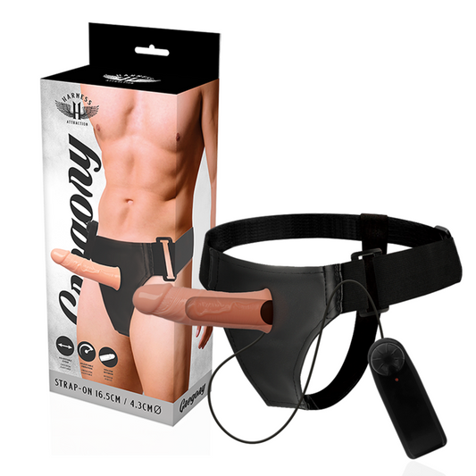 HARNESS ATTRACTION - GREGORY HOLLOW HARNESS WITH VIBRATOR 16.5 CM -OR- 4.3 CM