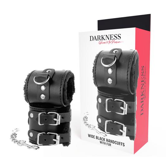 DARKNESS - ADJUSTABLE LEATHER HANDCUFFS WITH BLACK LINING