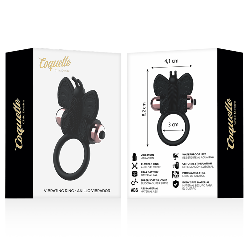 COQUETTE CHIC DESIRE - COCK RING BUTTERFLY VIBRATOR RING BLACK / GOLD