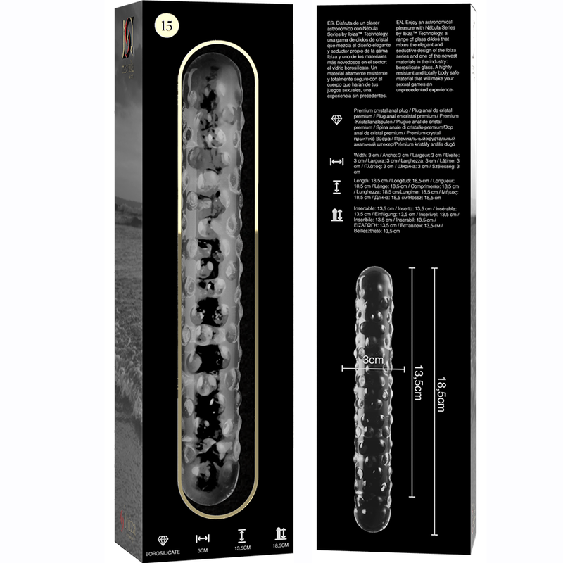 NEBULA SERIES BY IBIZA - MODELO 15 DILDO CRISTAL BOROSILICATO TRANSPARENTE 18.5 CM -O- 3 CM