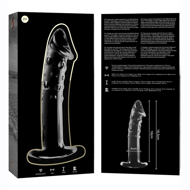 NEBULA SERIES BY IBIZA - MODELO 19 DILDO CRISTAL BOROSILICATO TRANSPARENTE 18.5 CM -O- 4 CM