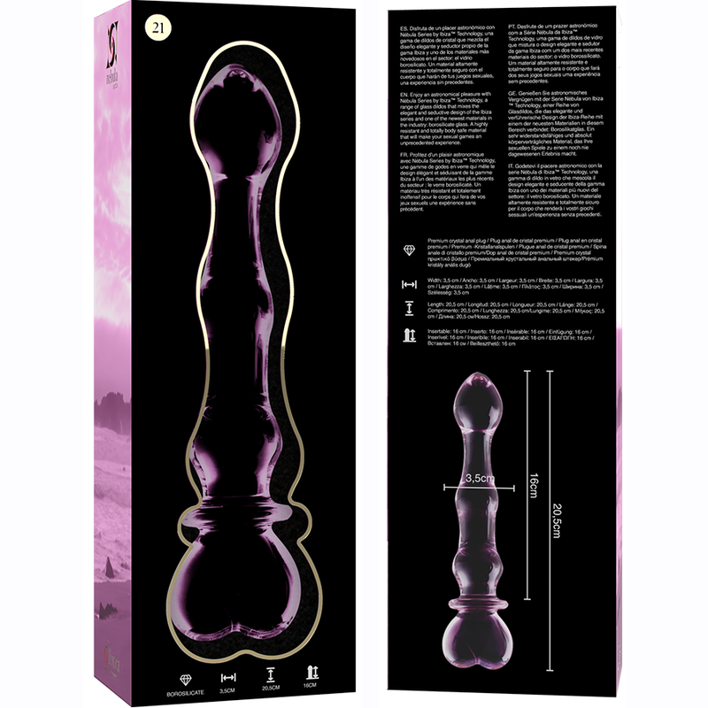 NEBULA SERIES BY IBIZA - MODELO 21 DILDO CRISTAL BOROSILICATO TRANSPARENTE 20.5 CM -O- 3.5 CM