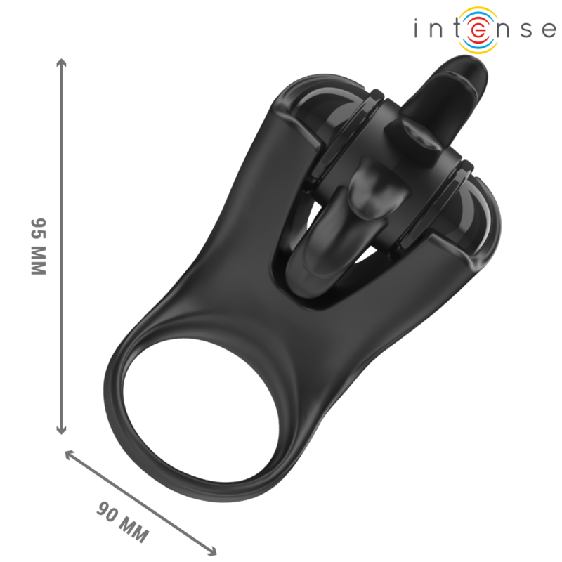 INTENSE - MABEL ANILLO VIBRADOR 10 VIBRACIONES CON ESTIMULADOR DE CLÍTORIS NEGRO
