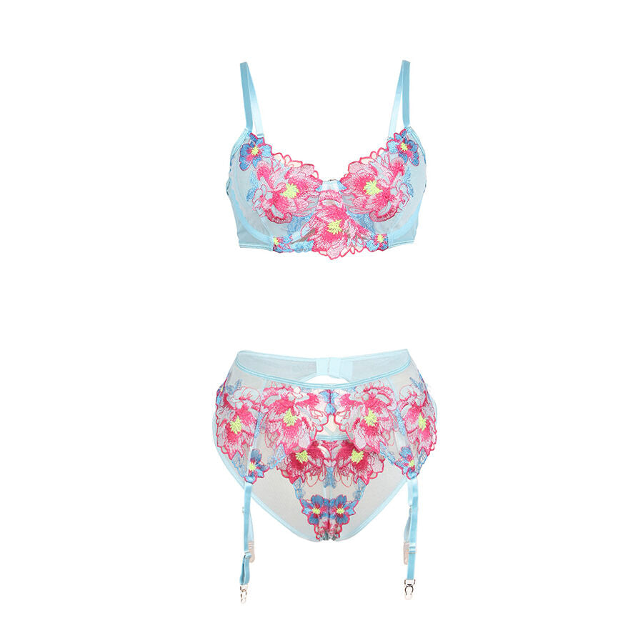 SUBBLIME - 957643 CONJUNTO SUJETADOR Y LIGUERO CON BORDADOS DE FLORES ROSAS S/M