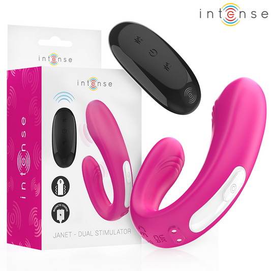INTENSE - JANET ESTIMULADOR Y VIBRADOR DUAL EN FORMA DE U CON CONTROL REMOTO ROSA