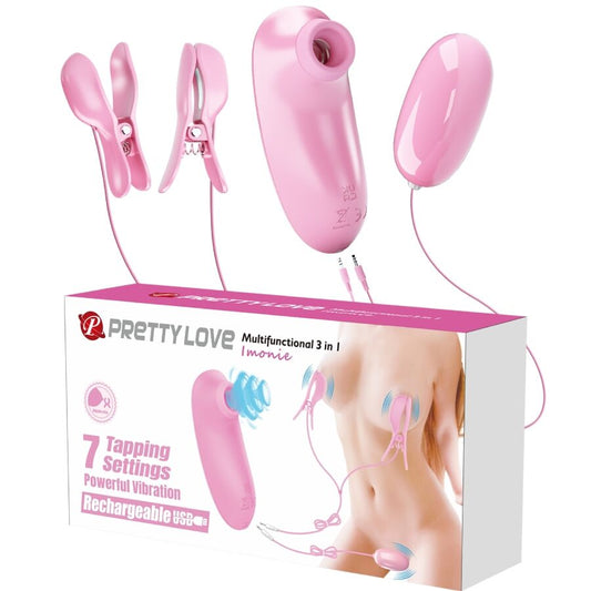 PRETTY LOVE - IMONIE SET MULTIFUNCIONAL 3 EN 1 CON SUCCIONADOR, PEZONES Y CLÍTORIS