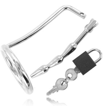 HARD METAL - TESTICLE RING WITH URETHRAL PLUG CHASTITY