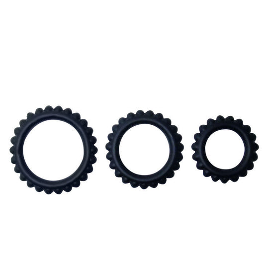 BAILE - TITAN SET 3 PCS COCK RING BLACK 2.8 + 2.4 + 1.9 CM 