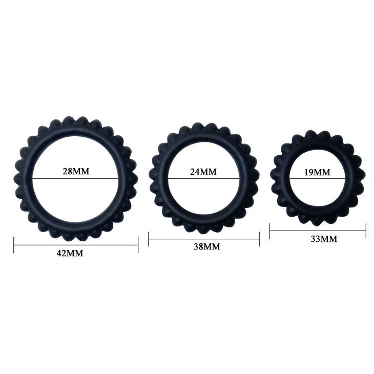 BAILE - TITAN SET 3 PCS COCK RING BLACK 2.8 + 2.4 + 1.9 CM 