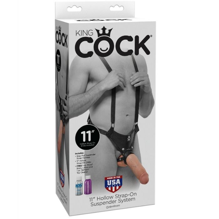 KING COCK - STRAP-ON CON DILDO HUECO 28 CM Y TIRANTES COLOR CARNE