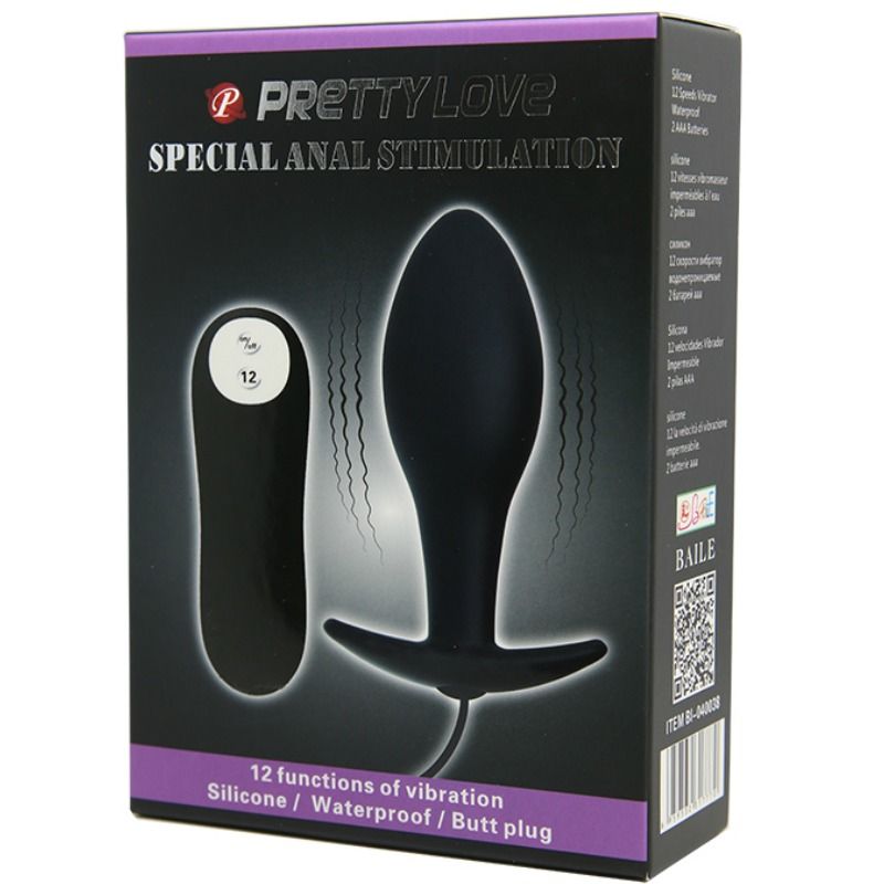 PRETTY LOVE - PLUG ANAL SILICONA FORMA ANCLA 12 MODOS VIBRACION NEGRO