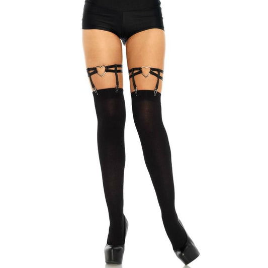 LEG AVENUE - LIGAS DOBLES ELASTICAS CON CORAZON TALLA UNICA