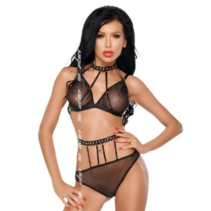 ME-SEDUCE - DOTTY TWO-PIECE SET BLACK S/M