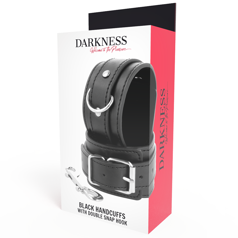 DARKNESS - BLACK ADJUSTABLE HANDCUFFS WITH DOUBLE REINFORCEMENT STRAP