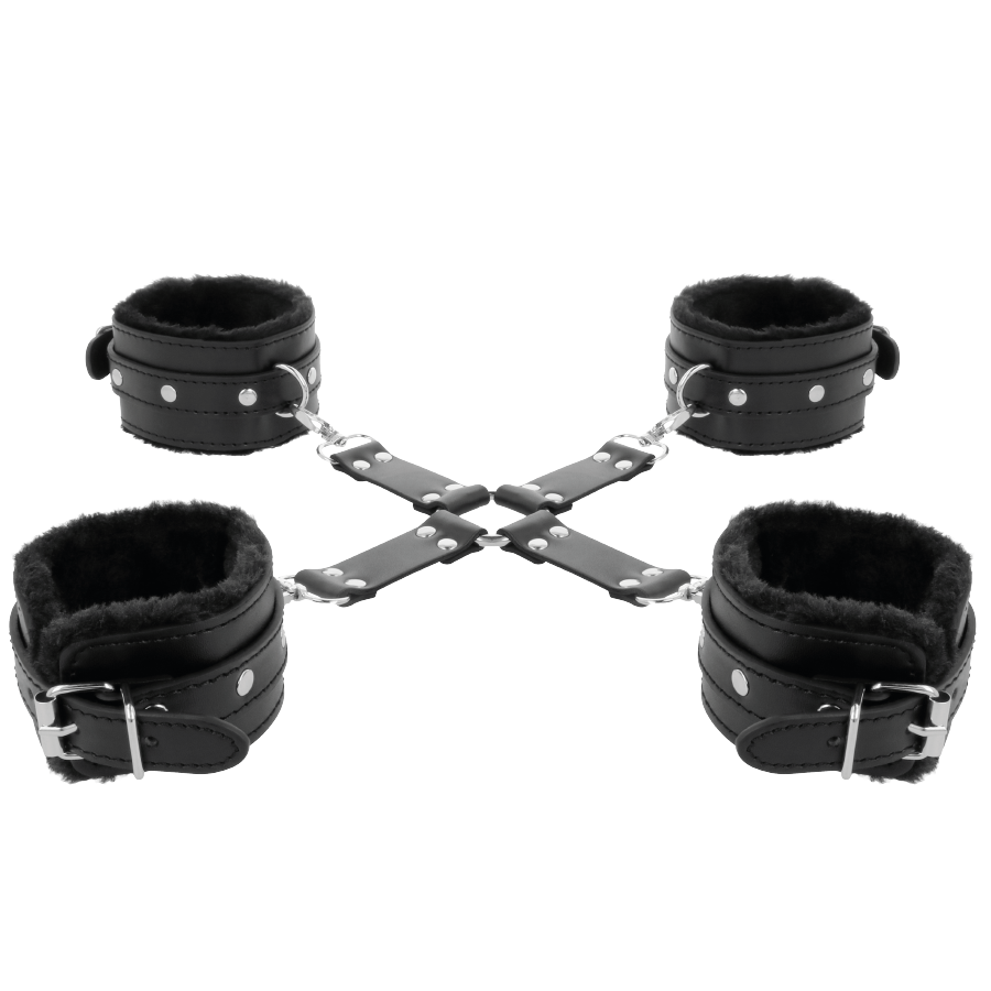 DARKNESS - BLACK LEATHER HAND AND FEET CUFFS