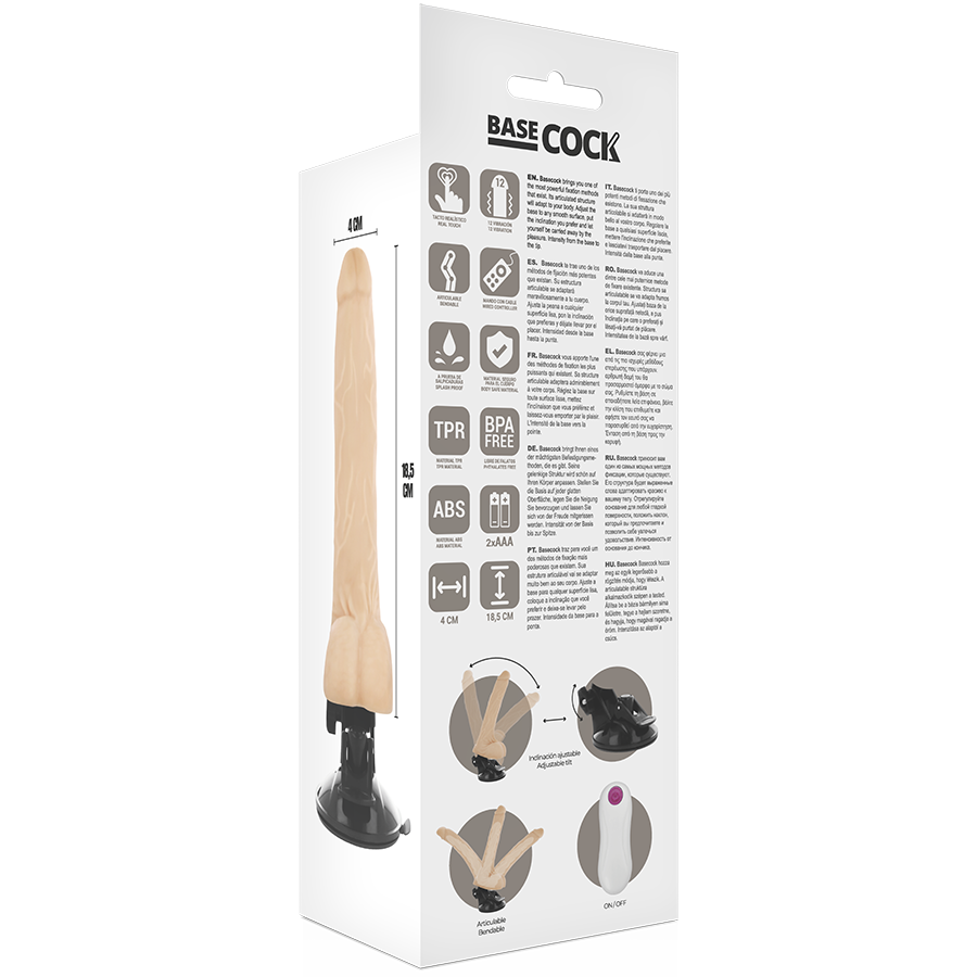 BASECOCK - NATURAL REMOTE CONTROL ARTICULABLE VIBRATOR 18.5 CM -O- 4 CM