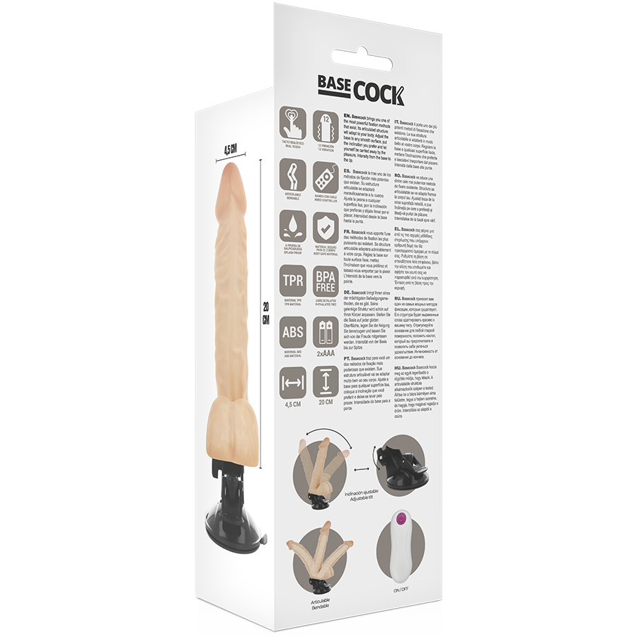 BASECOCK - NATURAL REMOTE CONTROL ARTICULABLE VIBRATOR 20 CM -OR- 4.5 CM