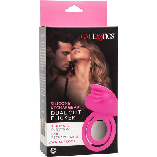 CALEXOTICS - DUAL CLIT FLICKER ENHANCER DOUBLE VIBRATING RING IN PINK SILICONE