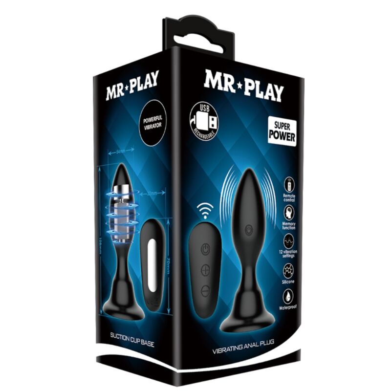 MR PLAY - BLACK VIBRATING ANAL PLUG WITH REMOTE CONTROL