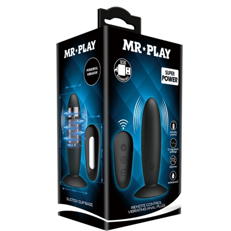 MR PLAY - BLACK VIBRATING ANAL PLUG WITH REMOTE CONTROL