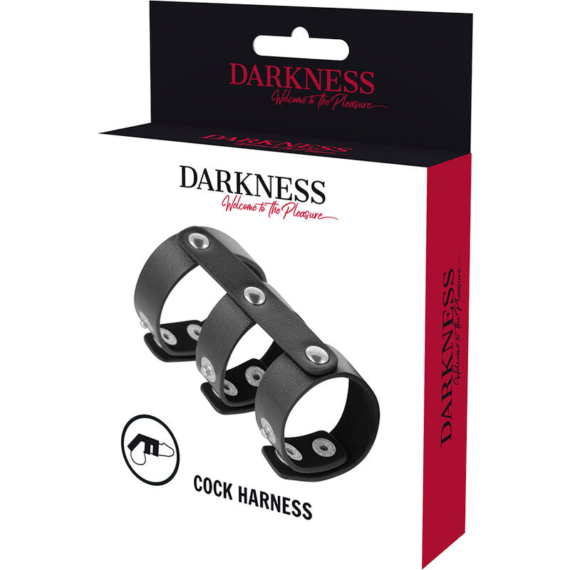 DARKNESS - ADJUSTABLE LEATHER DOUBLE PENIS AND TESTICLES RING