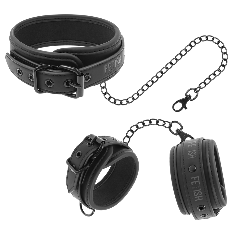 FETISH SUBMISSIVE - VEGAN LEATHER COLLAR AND HANDCUFFS WITH NOPRENE LINING